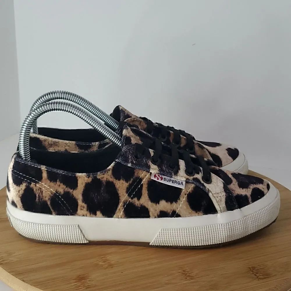 Superga Leopard Print Velvet Classic Lace Up Sneakers Men's 6 Women's 7.5